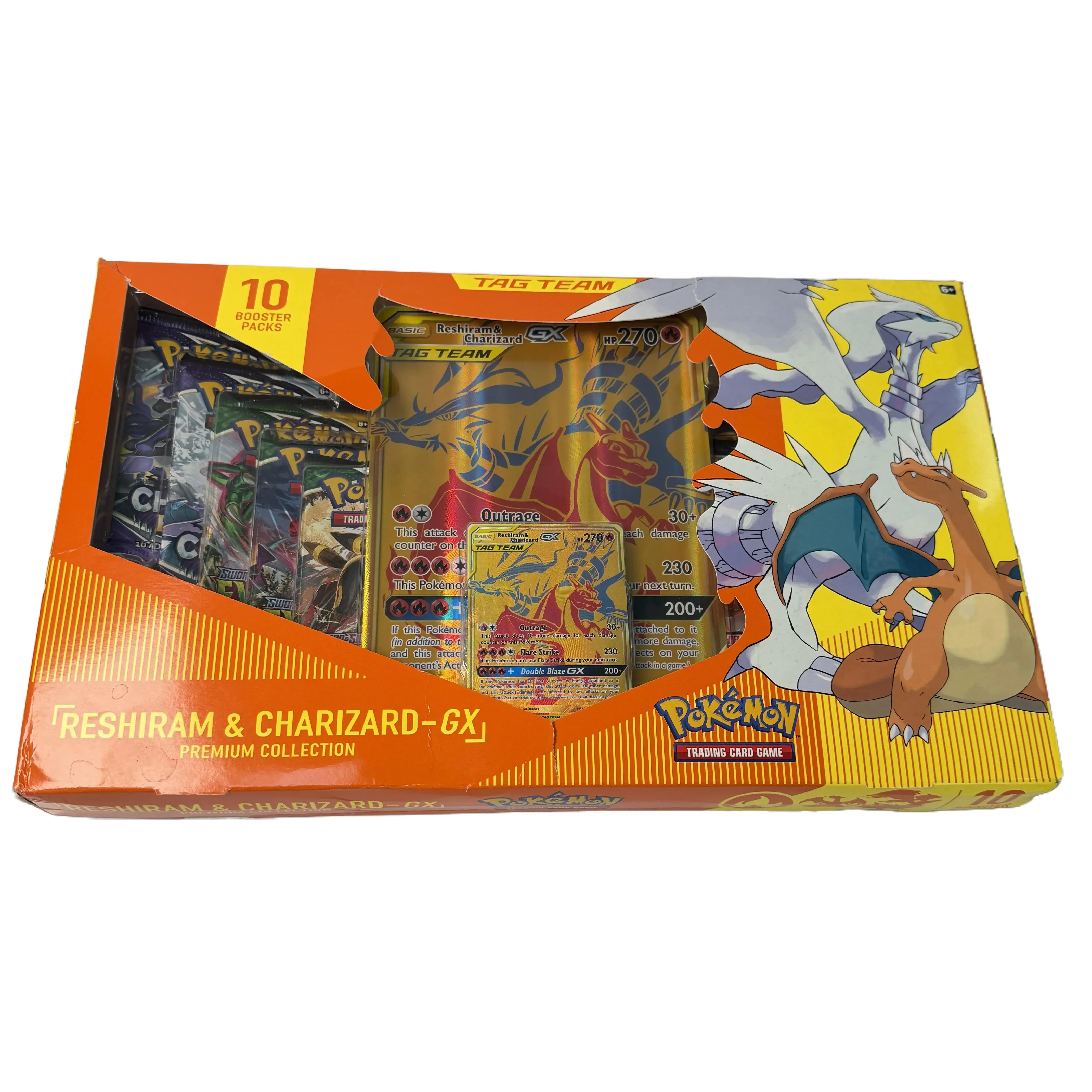 【Card Lobby】Pokemon TCG Reshiram & Charizard-GX Premium Collection English Box, 10 Booster Packs with Visible Evolving Skies, Gold Foil Promo & Oversized Display Card, Collectible Cards Set, Premium Collectors Box
