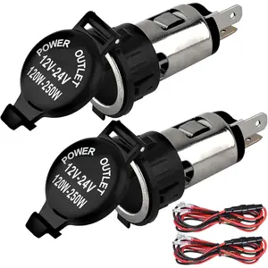 Lighter Socket, DC 12V Car Lighter,12 Volt Female Power Outlet Socket Replacement with Cover Wiring Harness Waterproof For Automotive,Truck,RV,Boat(2 Pack)