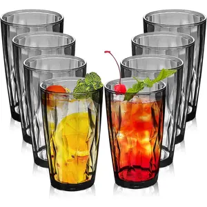 Plastic Drinking Glasses, 16oz Plastic Tumbler Set of 8, Grey Reusable Acrylic Cups for Water, Juice, Milk, Beer, Unbreakable Wine Glasses for Home & Outdoor Food-grade (8pcs /470ml/ Gray)