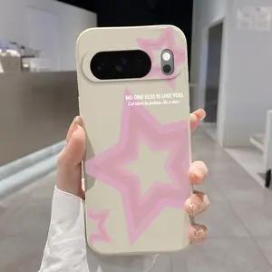 Pink five-pointed star Pattern Rounded Edge Phone Case for Google Pixel 10 9 XL 8 7 Pro A Shockproof Drop Protection Rugged Durable Liquid Silicone Cover Cellphone Protective