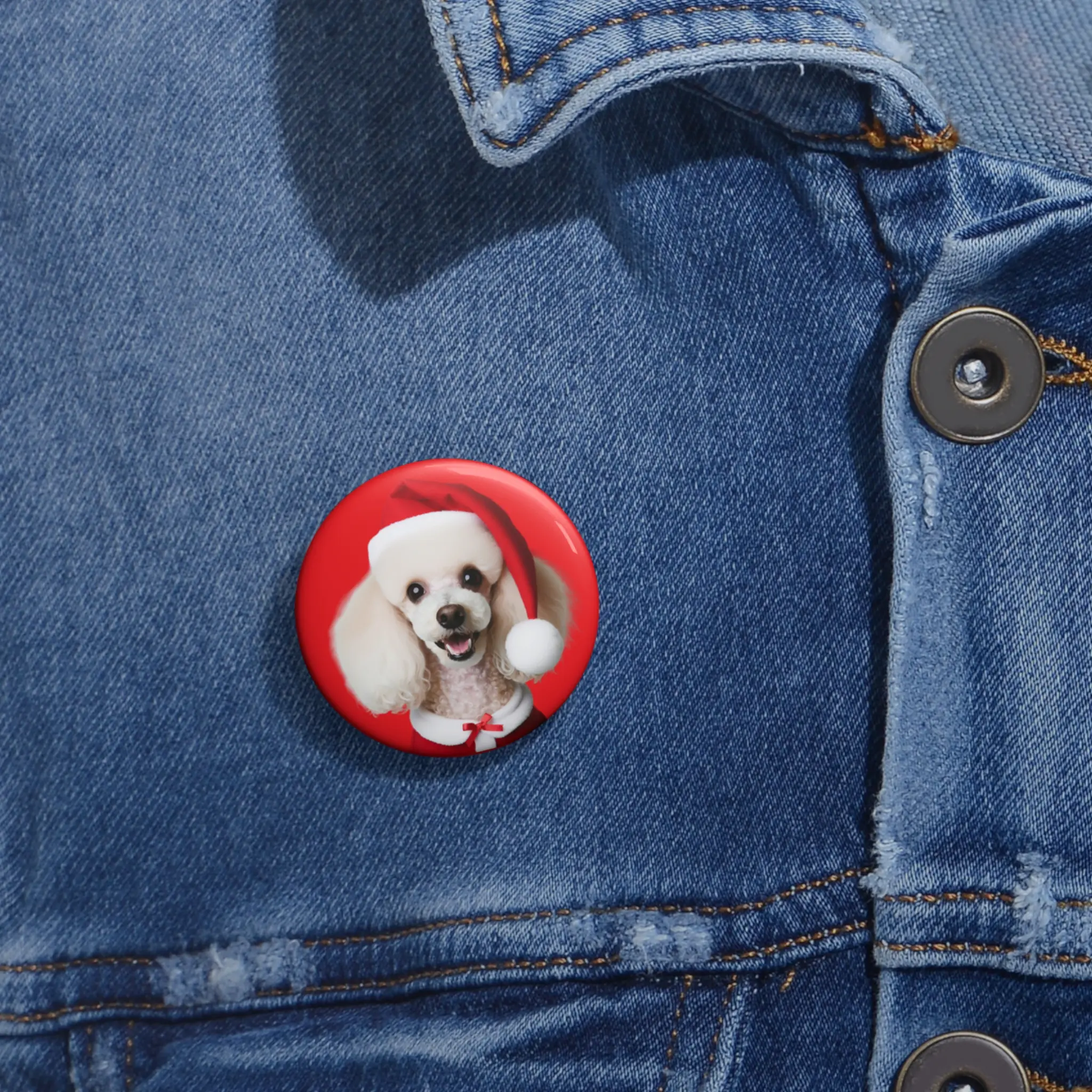 Santa Poodle Pin Buttons - Cute Animal Accessories, Pet Lover Gift, Customized Badges, Backpack Pins, Lapel Pins