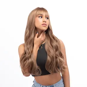 27-Inch Solid Champagne Brown Body Wave Curl Synthetic Wig | 【Heat Resistant】【Cap Included】 | #39 FSGB