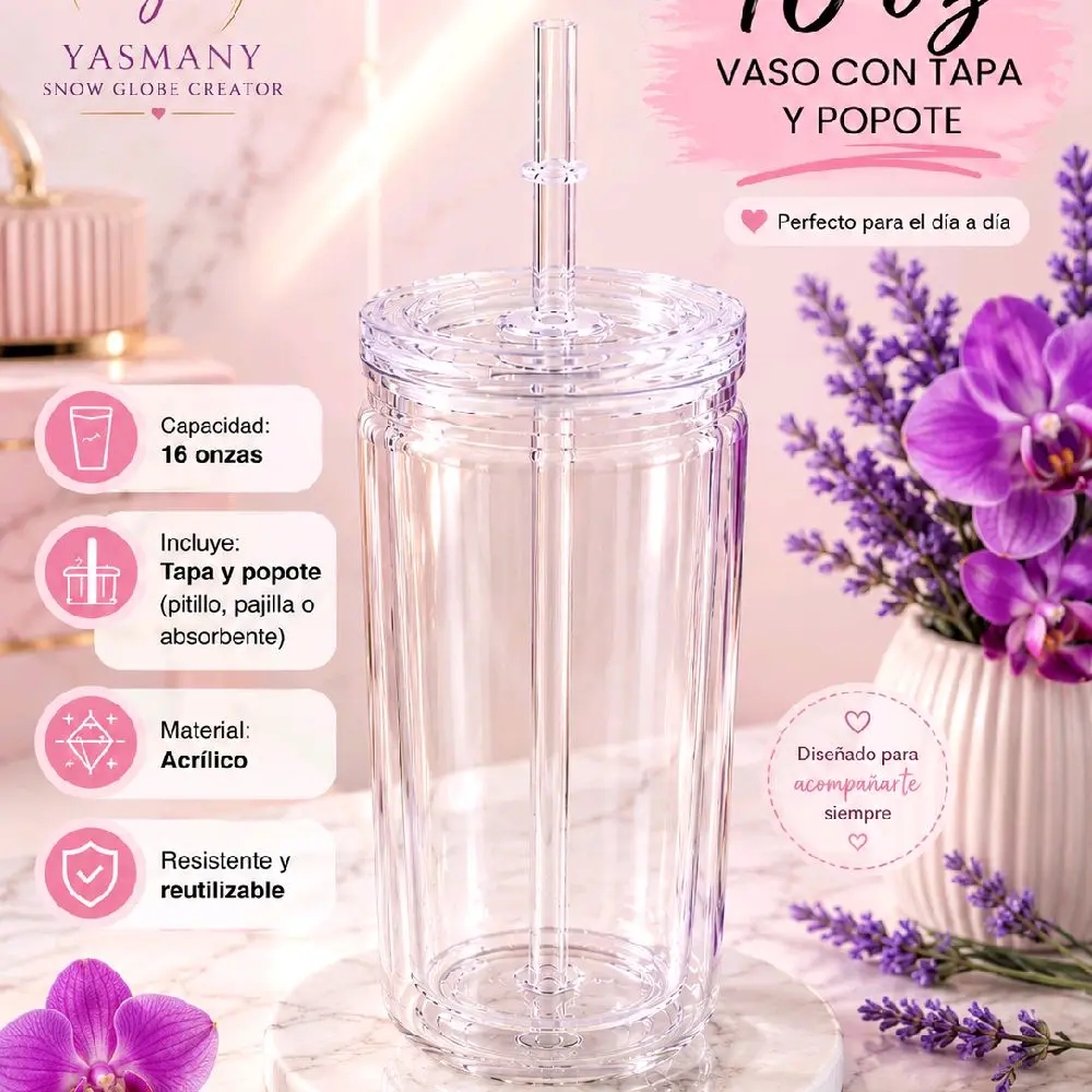 Vasos personalizados de 16 oz + Tapa decorada + Tapa para popote decorativo FREE, envio incluido