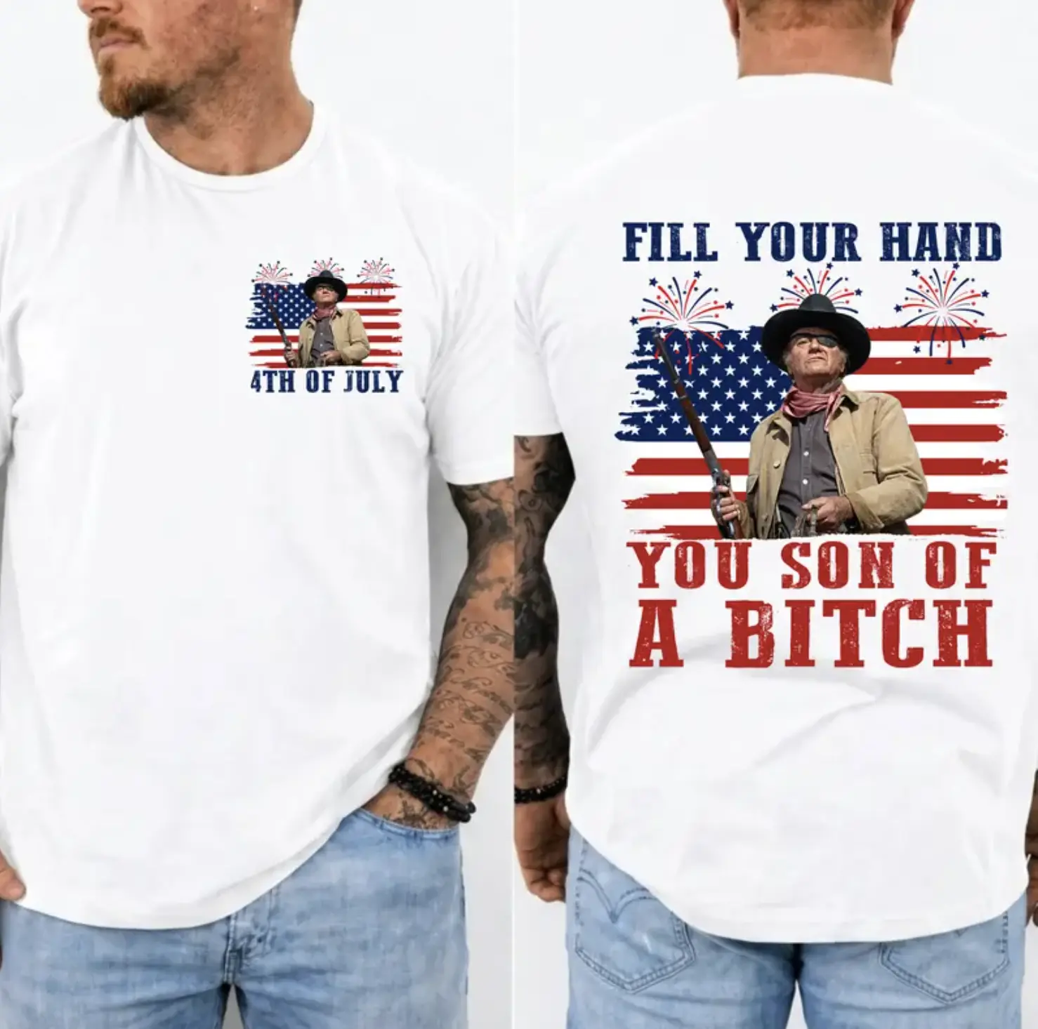 Fill Your Hand You Son Of A Btch Shirt, John Wayne Rooster Cogburn T-shirt, Classic Movie Quote Tee, Funny Show Fireworks T-Shirt For Independence Day, Gift For Men And Women
