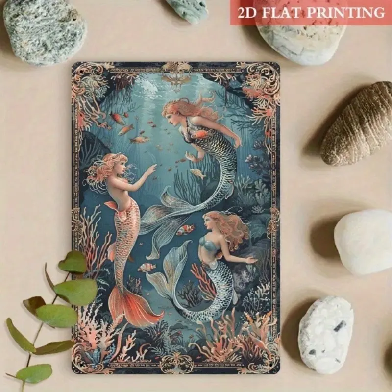 Aluminum Vintage Retro Mermaid Wall Art 8x12 Inch Coastal Decor for Home Bar Cafe Pub Ocean Themed Rustic Aluminum Sign Artistic Ocean Inspired Design Decorative Artwork Home Decor Supplies