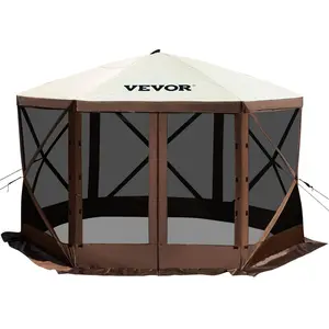 【fathersdaygift】VEVOR Camping Gazebo Screen Tent, Two Version, 6 Sided Pop-up Canopy Shelter Tent with Mesh Windows, Portable Carry Bag, Stakes, Large Shade Tents for Outdoor Camping, Lawn and Backyard
