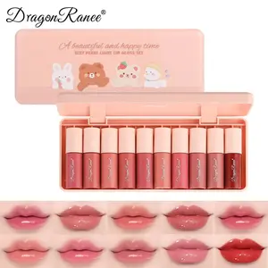 Mini  Cartoon Moisturizing Lip Glaze Set Box Waterproof Non-stick Long Lasting Mirror Sample Lipstick Female Lip Gloss