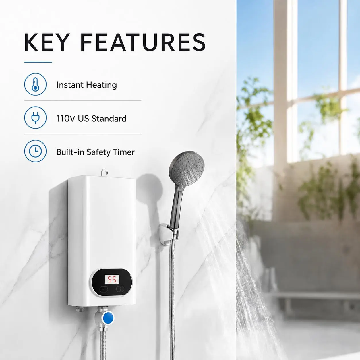 3500W 110V Instant Water Heater with LCD Display & Shower Kit, Single-Point Use for Home & RV 3500W 110V Instant Water Heater with LCD Display & Shower Kit, Single-Point Use for Home & RV