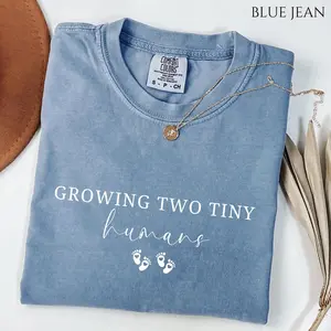 Growing Two Tiny Humans Soon To Be Mom Comfort Colors Shirt, Pregnancy Announcement Shirt, Expecting Twins Shirt