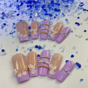 YR 5 Pairs Luxury Press On Nails Gift Set – 3D Shell Flower Design, Almond & Square Shapes, Random Mix of Floral, Ocean & Butterfly Styles, High Gloss