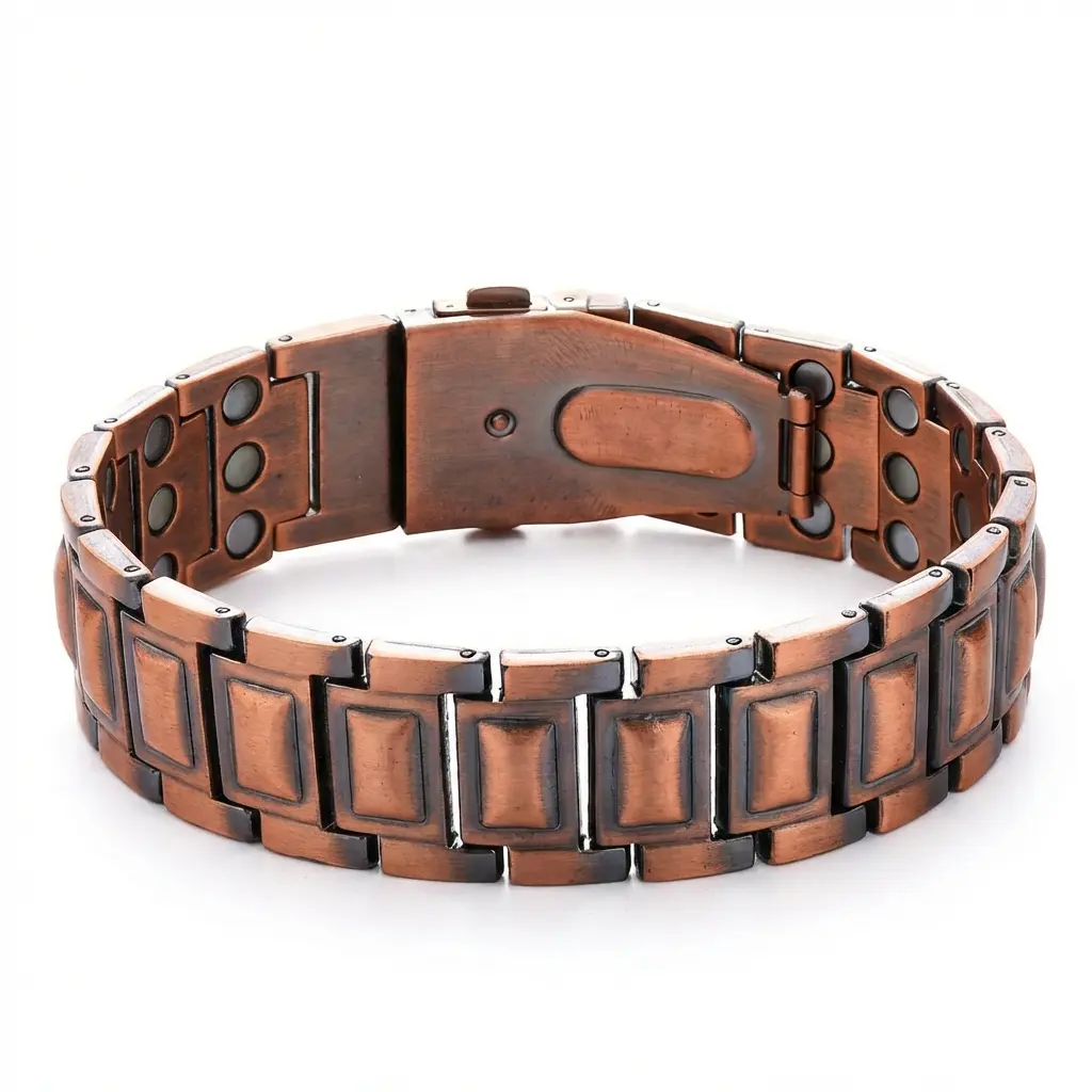 Vintage Red Copper Magnetic Therapy Bracelet for Men, 3500 Gauss Wrist Joint Pain Relief Bangle, Solid Link Healthy Wristband, Perfect Father's Day Gift for Dad