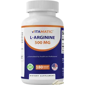 Vitamatic L-Arginine 500mg Dietary Amino Acid Supplement - 180 Vegetarian Capsules, Non-GMO, Gluten-Free, Made in USA
