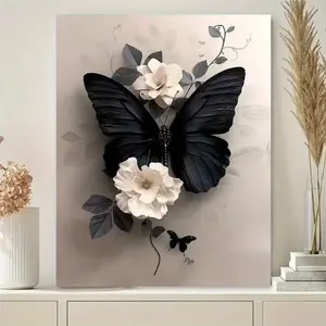 Modern Butterfly Wall Art with Wooden Frame, Artistic Natural Insect Style Home Decor, Art Wall Decoration for Living Room & Bedroom, High-End Minimalist Design, Floral Aesthetic Pattern