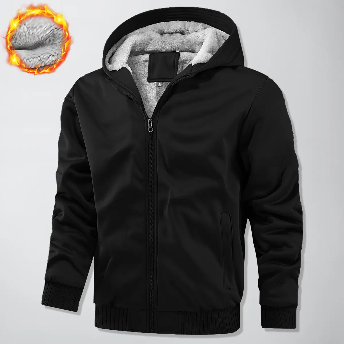 Men's Thick Fleece Minimalist Plain Hooded Cardigan - Casual Long-Sleeves Basics Winter Sweatshirt Jacket, Menswear Tops