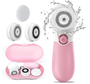Spin Brush Face Cleanser with 3 Brush Heads for Deep Cleansing Exfoliation and Massaging Pink