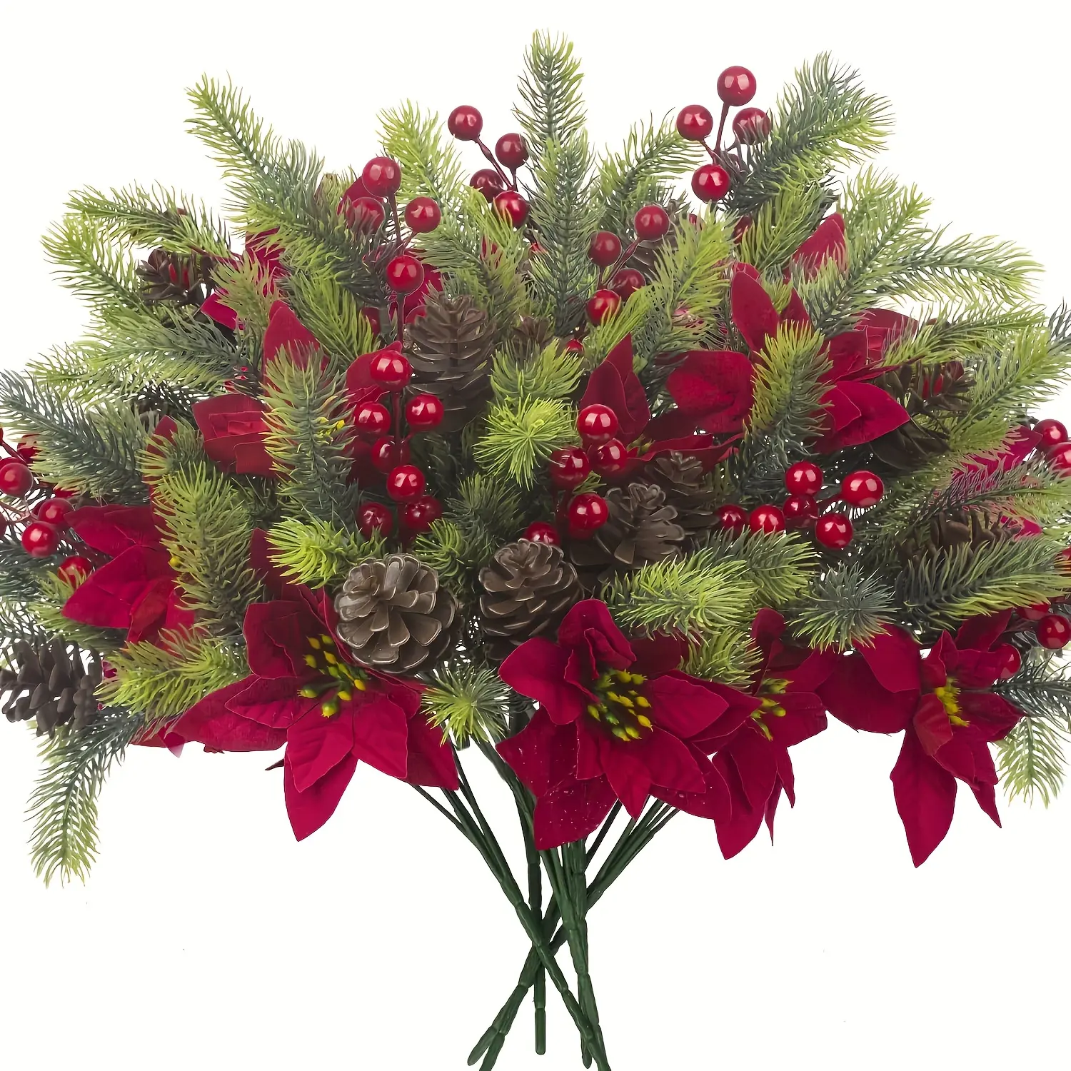4-Piece Set Artificial Christmas Tree Flowers, Decorative Flowers Ornaments, Berry Design, Seasonal Home Decor, Easy Assembly, Lightweight, No Maintenance Needed