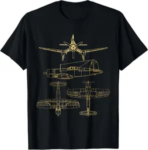 Corsair F4U WW2 Plane Warbird Blueprint Schematics Diagram T-Shirt