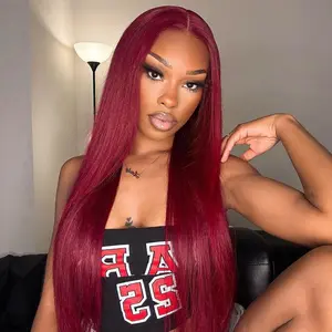 [NEW IN] Hot Star Straight and Body Wave 99J Burgundy Color 13x6 HD Transparent Lace Front Wigs Human Hair Pre Plucked Human Hair for Women
