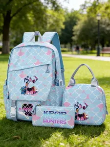 K-Pop Demon Hunter Backpack Set with Lunch Bag + Pencil Case, Cute Mermaid Scales Girl Schoolbag, Lightweight Travel Laptop Backpack, School Backpacks, Canvas Backpacks