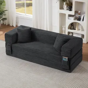 Modern cord sofa with stylish appearance, classic square design, unique two-tier design, convertible into a bed, ideal for apartments and large spaces.