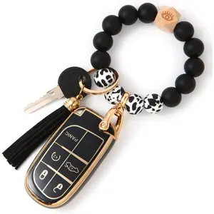 For Jeep Accessories Wristlet Key Fob Cover, Anti-Fingerprint Special TPU Key Case，Compatible With Grand Cherokee Renegade Dodge RAM Durango Challenger Chrysler 200 300 Fiat Smart(Black)