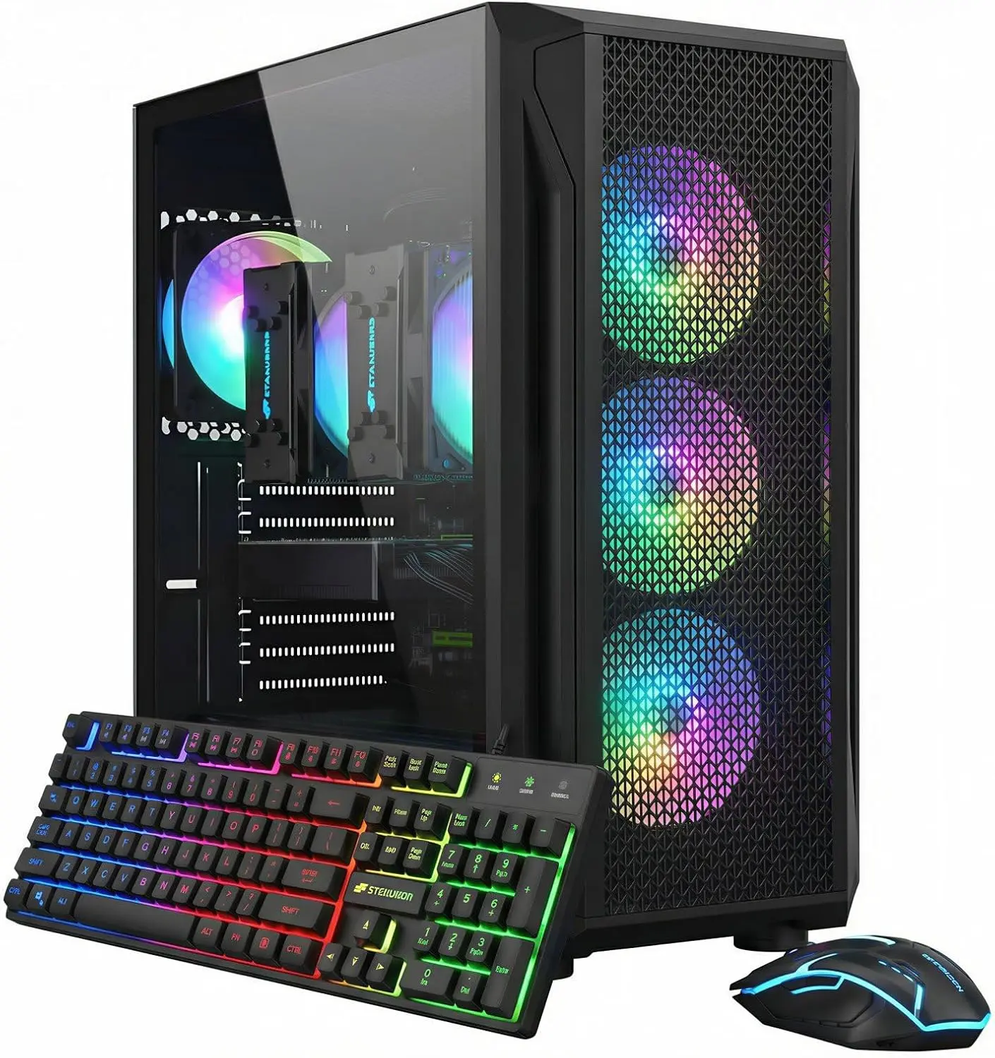 STGAubron Dual CPU Gaming PC, Dual Intel i7 Xeon E5 up to 3.7GHz, Radeon RX 580 8G, 16G DDR4, 512G SSD, WiFi 6, BT 5.0, RGB Fan x 4, Windows 11 Pro