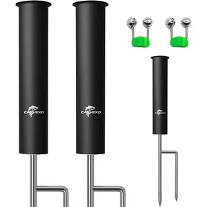 2/4 Pack Upgraded Fishing Pole Holder, Aluminum Fishing Rod Holder for Ground, Rod Holders for Bank Fishing, Free Alarm Bells