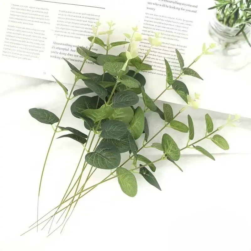 Artificial Eucalyptus Leaves, Faux Eucalyptus Set, Decorative Plants for DIY Wedding Bouquets & Home Decor, Evergreen Faux Plants, Artificial Faux Greenery wooden roses