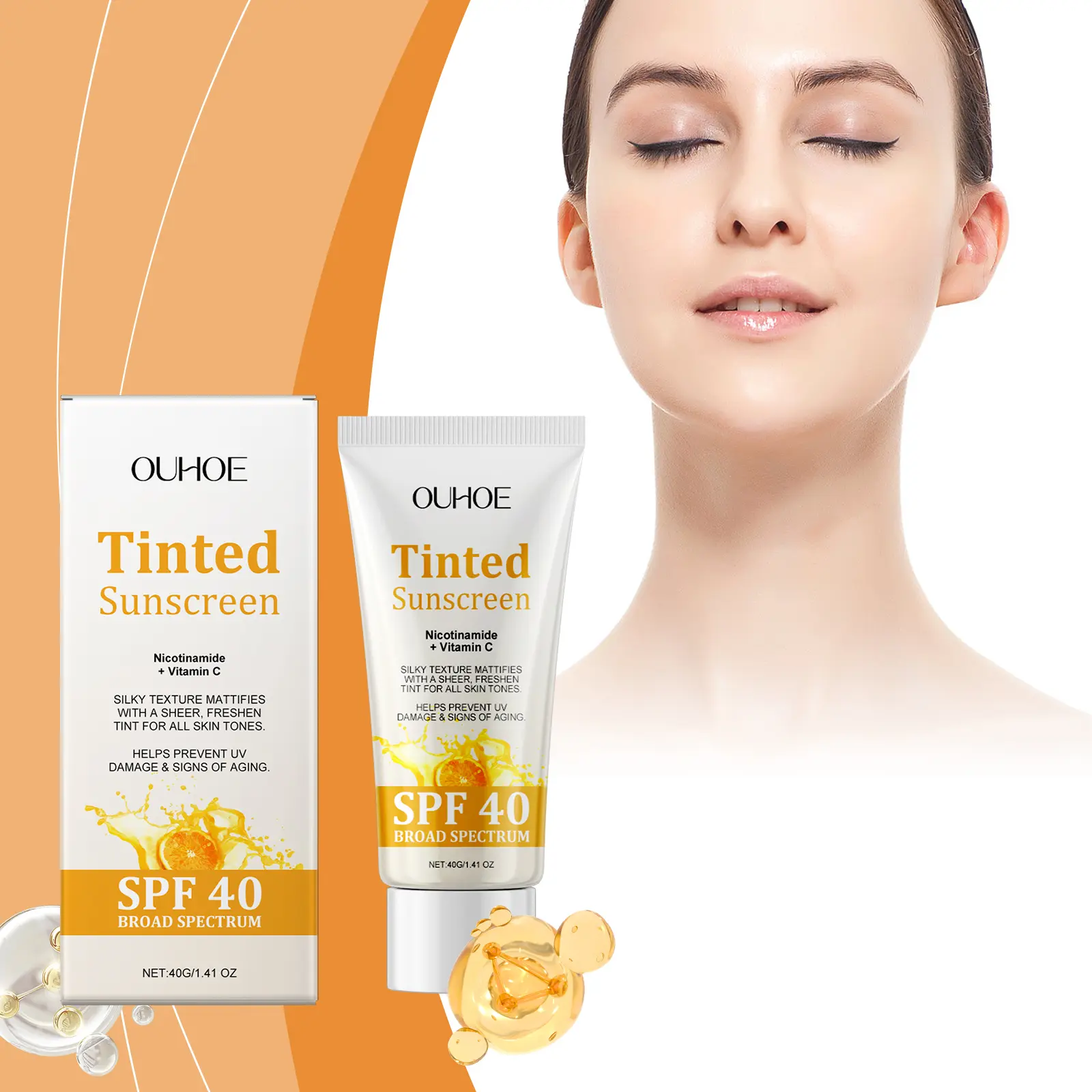 OUHOE Vitamin C Protective Cream, Summer Outdoor Radiation Isolation Mild Refreshing Non-Sticky Moisturizing Protective Cream comfort spf scar repair cream   Hawaiian Tropic Body Care Lemon glow  sunscreen Daily Moisturize