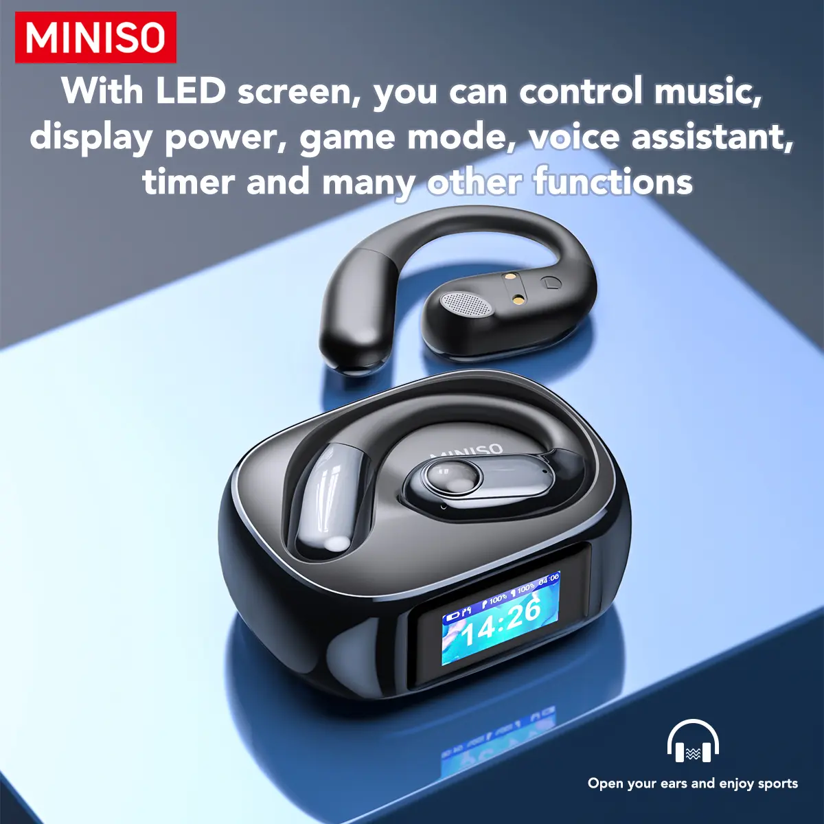 MINISO MS193 OWS wireless earphones LCD display Bluetooth 6.0 earphones, waterproof and sweatproof HIFI sound quality, charging box, ENC earbuds smart earphones with APP