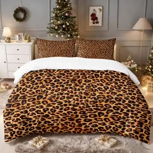 Retro-inspired wild leopard print bedding set, including  cover and pillowcases, suitable for family bedrooms and hotels.