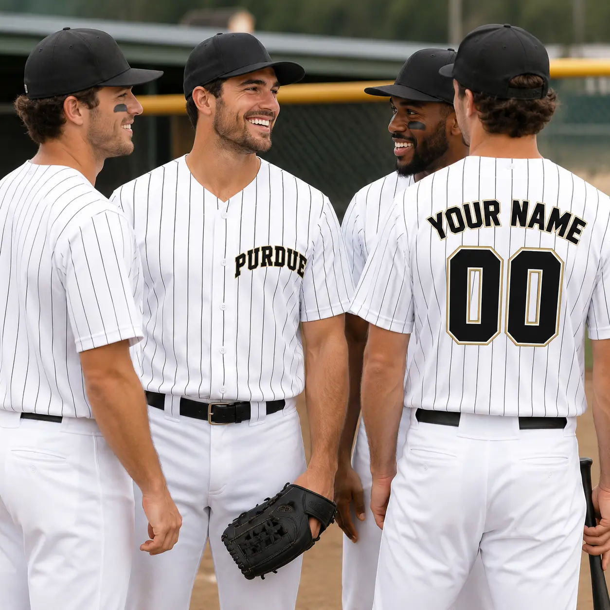 Custom Purdue Baseball Jersey Personalized Name Number White Pinstripe Button Down Jersey College Inspired Fan Shirt Game Day Uniform Breathable Athletic Apparel Unisex Gift For Baseball Fans