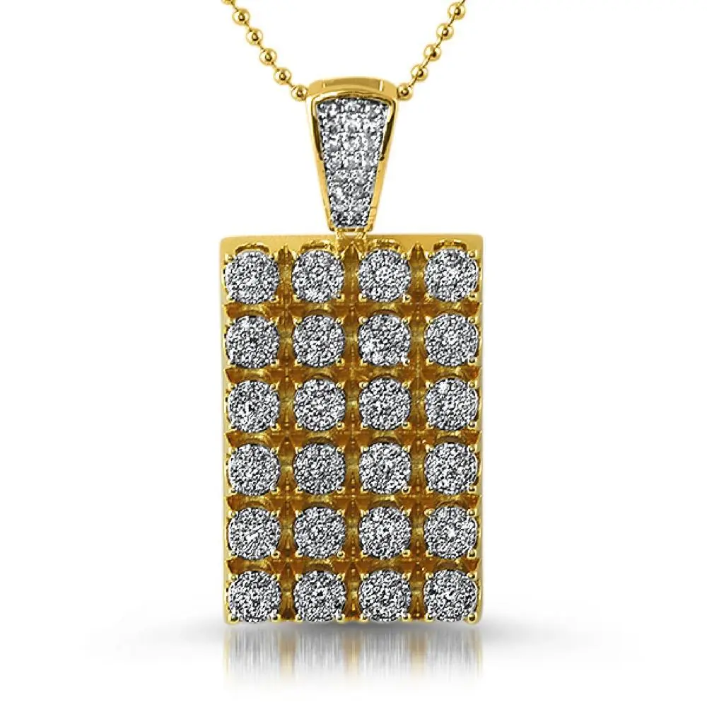 Gold Bling Diamond Cluster Dog Tag Necklace - Yellow Gold Prong-Setting Swag Hip Hop Pet Canine Sparkly Pendant Neck Accessory, Gold Pendant Necklace