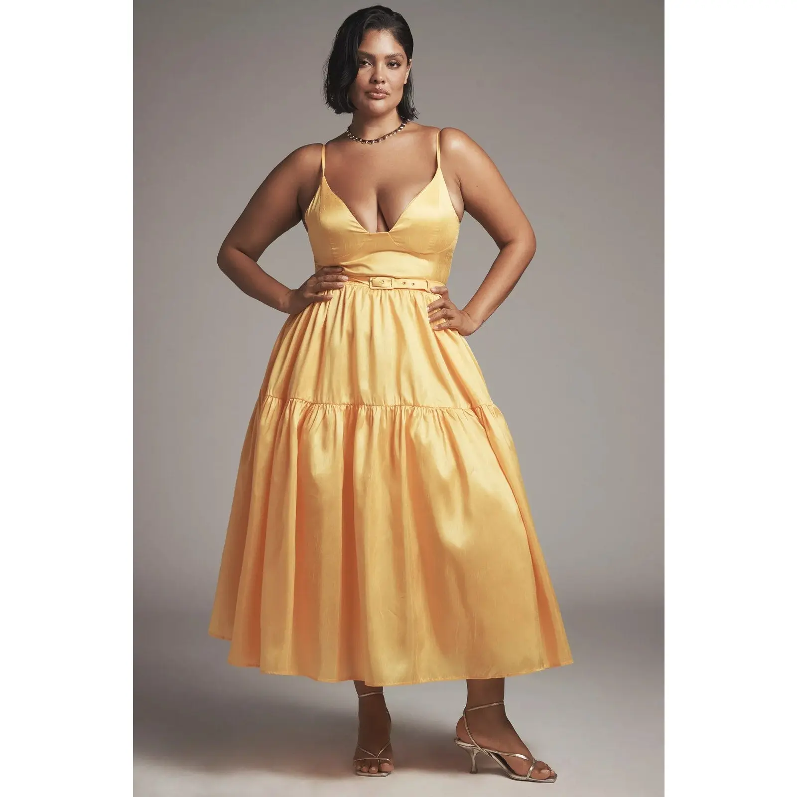 Anthropologie Hutch Atherton Sleeveless V-Neck Belted Midi Dress $258 18W