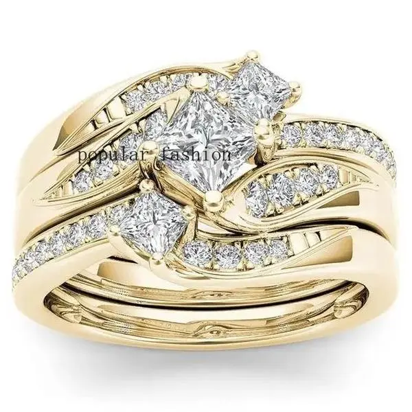 popularSymbolic Past Present Future Three Stone Bridal Ring Trio, Ideal for Proposal Ceremonies, Wedding Events, Anniveary Gifting & Elegant Daily Outfit Sting