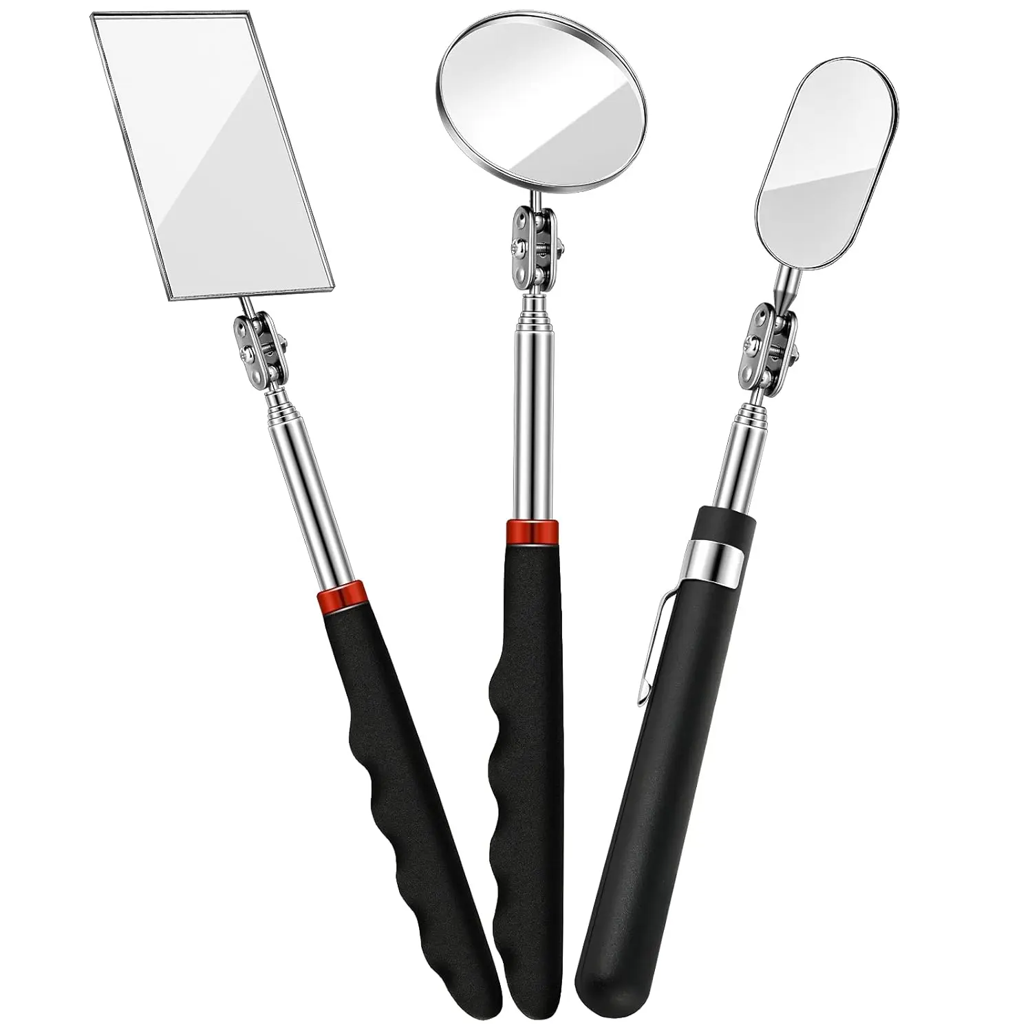 3 Pcs Telescoping Inspection Mirror Round Square Mirror Inspection Tool for Checking Vehicle, Observing Eyelashes Mouth and Other Small Parts(Oval, Square, Round Style) - Home Improvement.