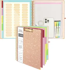 Clipboard Folio with Refillable Lined Notepad for Letter Size 8.5 x 11, 5 Extra Folders with Storage 10 Pockets, File Folder Labels