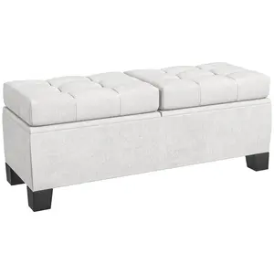HOMCOM 46" Storage Ottoman Bench, Upholstered End of Bed Bench with Steel Frame, Button Tufted Storage Bench with Safety Hinges for Living Room, Entryway, Bedroom