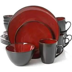 Gibson 94827.16 GH SoHo Lounge Round Dinnerware Set - 16-Piece Red Casual Dinner Set with Bowls, Dinnerware Sets, Casual Dinner Sets