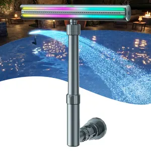 UIRWAY Solar Pool Fountain, 52 Ultra-Bright LEDs, 10-Color Pool Lights with 4 Modes, 120FT Remote Control, Adjustable Angle, for Above & In-Ground Pools, Solar Fountain, Metal Gray