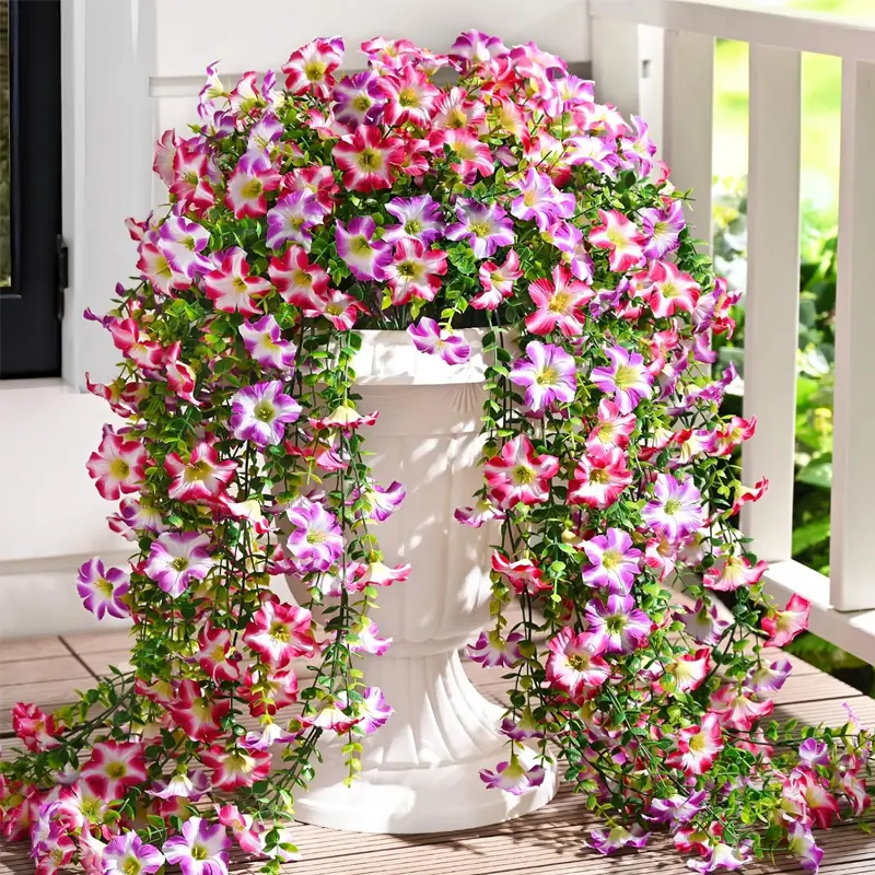 Outdoor Artificial Violet Flowers 2-Piece Set, UV-Resistant Decorative Silk Climbing Vines Hanging Fake Plant for Porch Garden Potted Decor, Outdoor Artificial Flowers