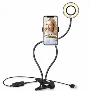 LED Selfie Ring Light for Live Adjustable Makeup Light-8cm Stand with 3 Light Colors 10-Level Brightness & 360 Degree Adjustable for Smartphone Photography and Table Lamp - Aluminium