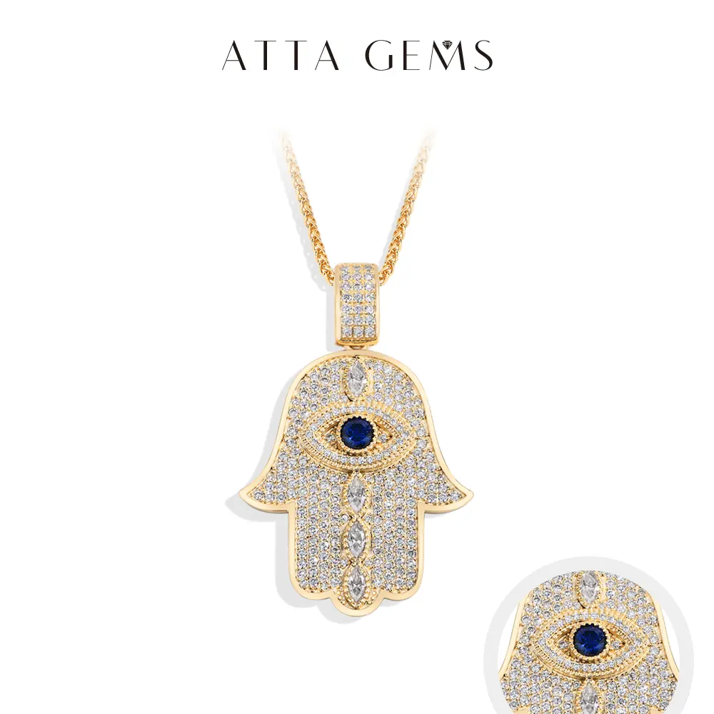 925 Sterling Silver Lab-Created VVS1 Color D Moissanite Pendant Necklace, Symbolic Protection Hamsa Eye Unisex Fine Jewelry for Daily Wear, Party Gift N048 summerwins, Protective, Crafted, Casual, Necklaces, Synthetic, Lab-Moissanite