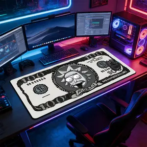 Anime Style Rick and Morty Money Parody Large Gaming Mouse Pad, Non-Slip Rubber Base with Reinforced Stitched Edge, Retro Cartoon Currency Design, Durable Desk Mat for Gaming & Office, Gift for Rick and Morty Fans & Gamer Boys, Non Slip Mousepad