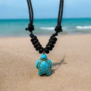 Turquoise Blue Sea Turtle Charm Necklace – Handmade Ocean-Inspired Jewelry