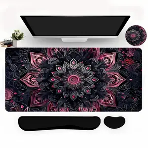 Mandala Pattern Mouse Pad Set, 4 Counts/set Mouse Pad & Keyboard Wrist Rest & Mouse Pad & Coaster, Ergonomic Wrist Support made for gaming for Home Office Gaming, Desk Accessories
