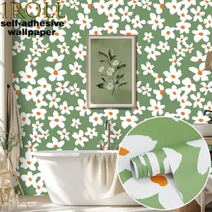 1 Roll Thick Yellow & Green Floral Self-Adhesive Wallpaper. Fresh pastoral style, easy to install and clean. Suitable for living room, bedroom, feature wall, bathroom. Peel and stick, durable, textured wall covering. Fashionable wall decor for DIY & inter