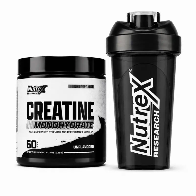 Nutrex Research Creatine Monohydrate 60 Servings + Shaker Bottle Bundle – Unflavored Healthcare Fitness
