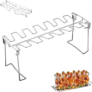 Stainless Steel Folding Chicken Leg Rack, Outdoor Camping BBQ Grill, Rust-Resistant Meat Cooking Tool, Portable and Durable, BBQ Tools