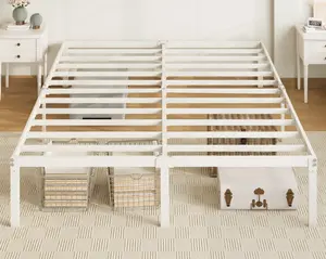 Allewie Queen Size Bed Frame, 14 inch Metal Platform Beds with Storage Space, No Box Spring Needed and Easy Assembly, White